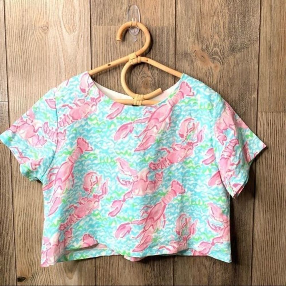 Boutique Lobster Print Crop Top pink aqua 14